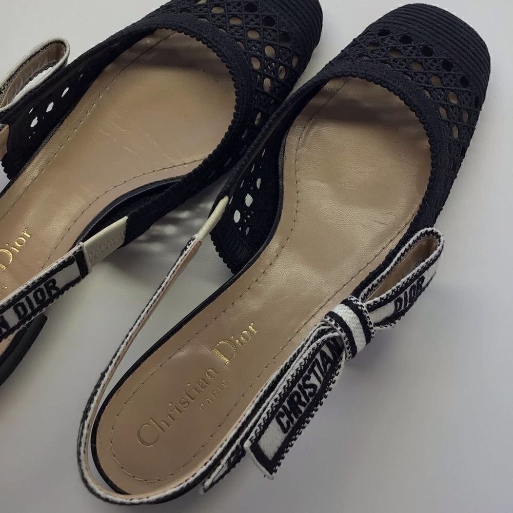 Dior Moi Black Cotton Lambskin Mesh Cannage Slingback Ballet‎ Flats EU 35.5 - Picture 16 of 17